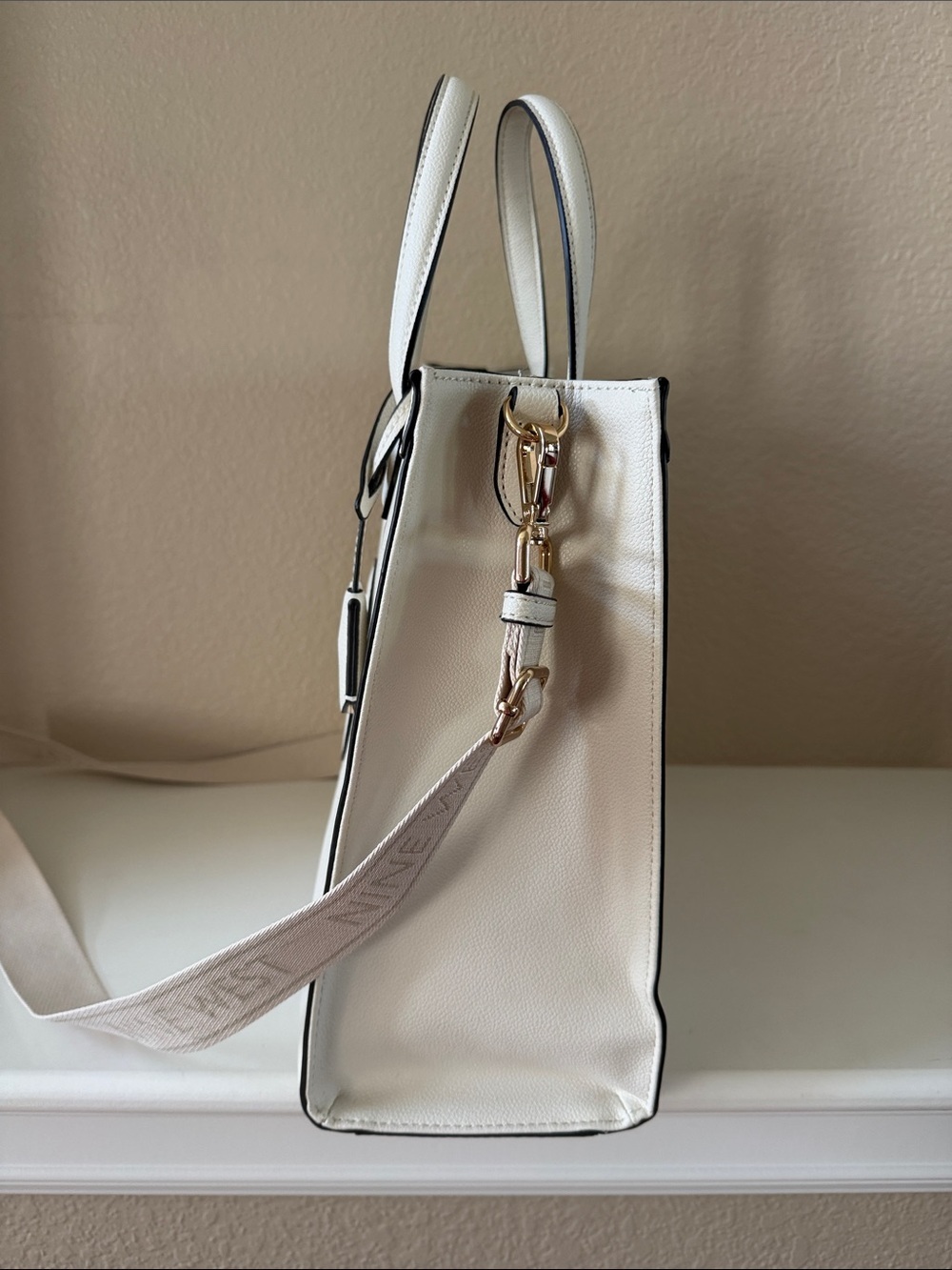 Nine West Cream Leather Tote with Logo Medallion - Picture 2 of 12